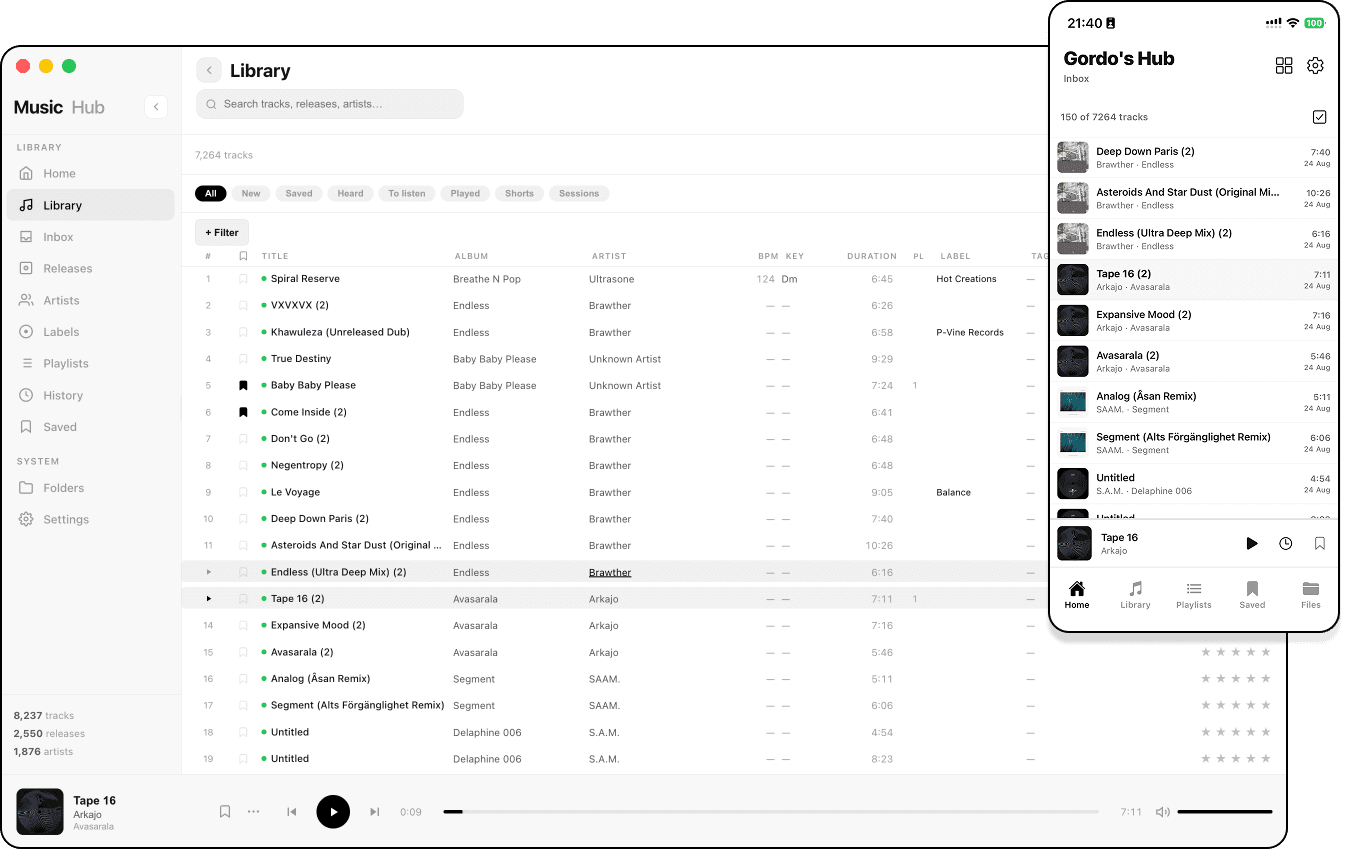 Tape Music Suite desktop library and mobile companion interface